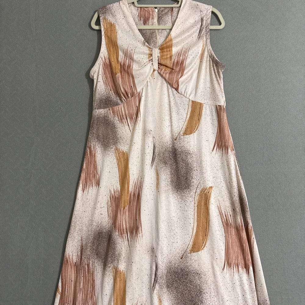 Vtg 70s Dress Empire Waist Maxi Formal Boho Psychedelic Watercolor Hippie PLUS